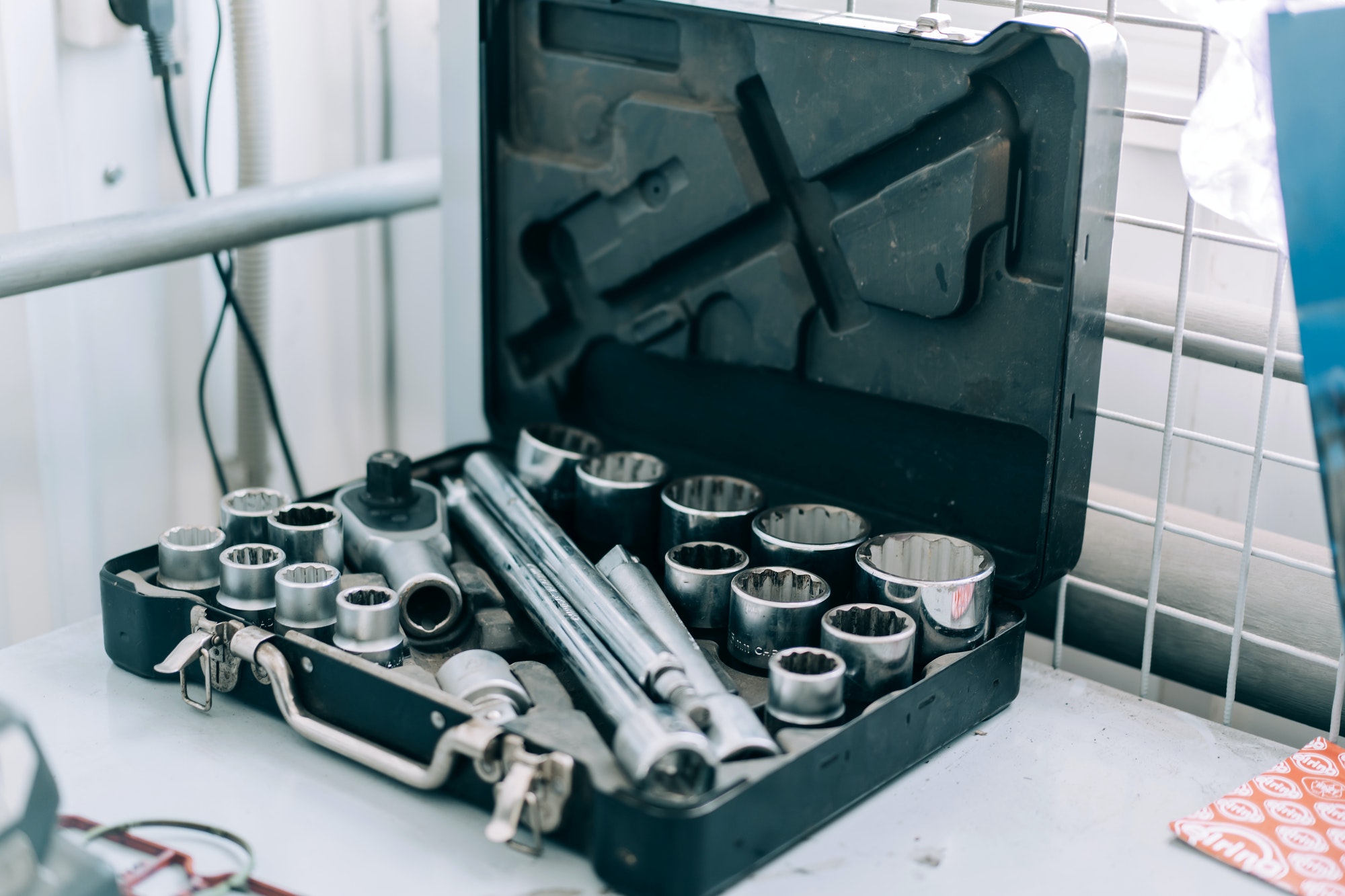 Car repair tools at service station